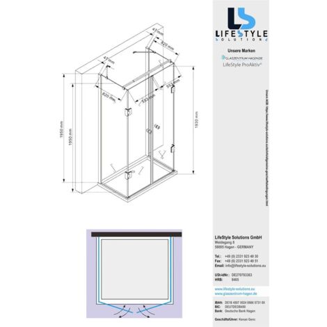 Glaszentrum Hagen - 120x90x195cm Cabine de douche Ares - sans bac de douche
