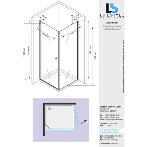 Rettangolo rettangolo dello spazio dello specchio della cabina della doccia  110x80x215cm