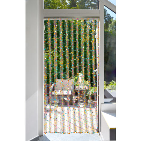 Rideau de porte à lanières de perles bois 90 x 200 cm – 45 lanières multicolores – Prêt à poser pour intérieur et extérieur – Confortex (1/3)