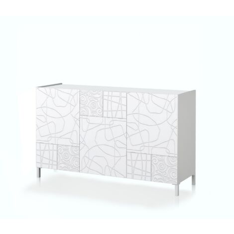 Madia 3 ante effetto legno laccata bianca cm. H.84 x L.130 x P.40