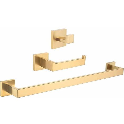 VALAZ Accesorios de baño cuadrados en dorado cepillado Toallero+ Percha+ Portarollos
