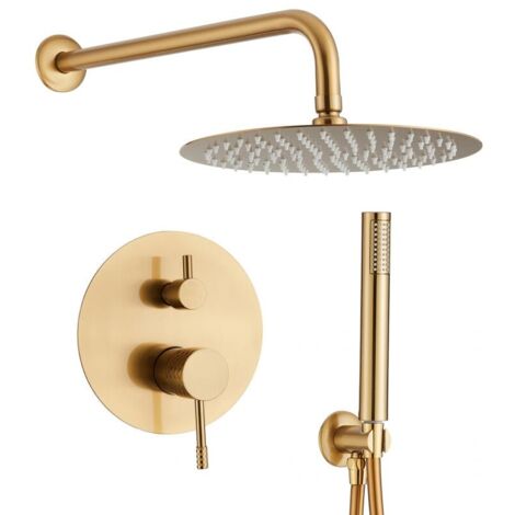 Conjunto de ducha empotrada a pared monomando CALACEITE dorado cepillado  Ø 20cm