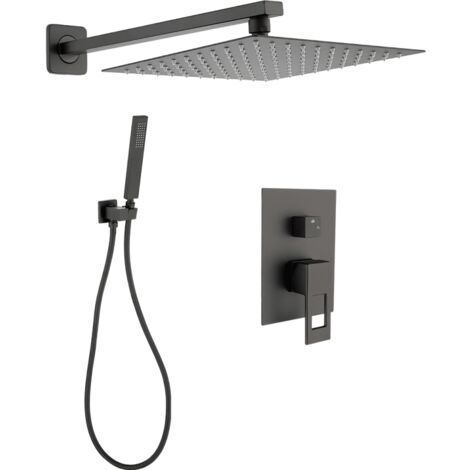 VALAZ Ducha empotrada monomando pared cuadrada con maneta hueca cuadrada negro mate serie Tormes - 20cm (1/3)