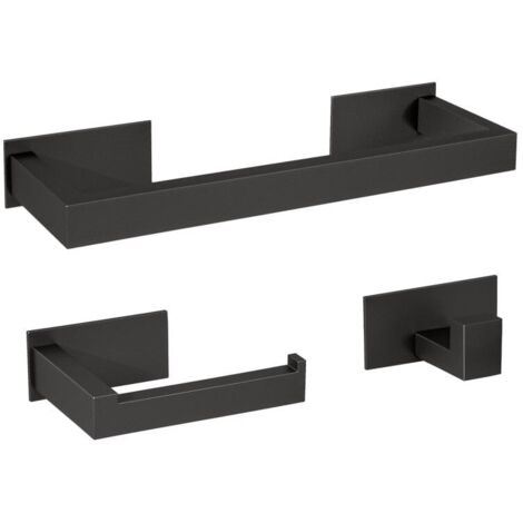 Conjunto accesorios de baño NELSON 30 negro mate Toallero + portarrollos + 1 percha