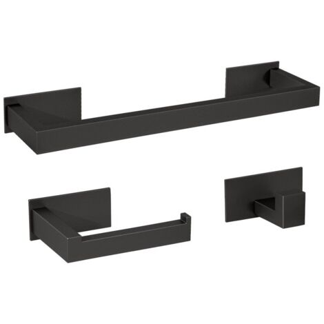 Conjunto accesorios de baño NELSON 40 negro mate Toallero + portarrollos + 2 perchas