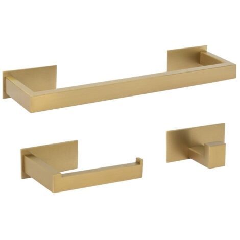 Conjunto accesorios de baño NELSON 40 oro mate Toallero + portarrollos + 3 perchas