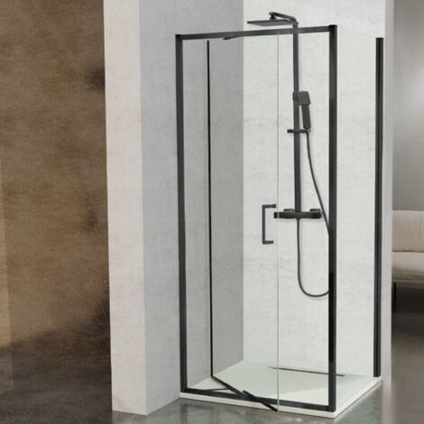 Frontal de ducha abatible + Lateral fijo PRISMA Negro Sin pared lateral 90 cm (1/4)