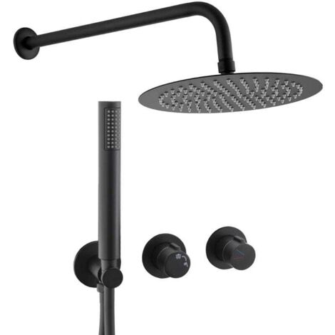 Conjunto de ducha monomando empotrada a pared GRAMOLA negro mate  Ø 25 cm
