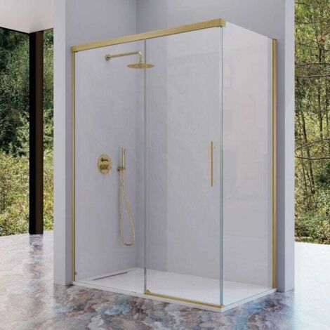 Frontal de ducha con Puerta Corredera 156-159 cm + Lateral fijo URBAN Oro cepillado Pared lateral: 66 - 69 cm (1/5)