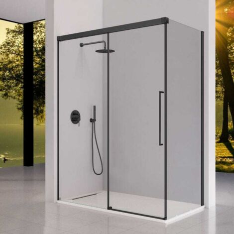 Frontal de ducha con Puerta Corredera 164-167  cm  + Lateral fijo PAVIA Negro Pared lateral: 76 - 79 cm (1/5)
