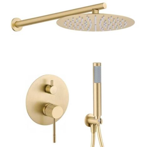 Conjunto de ducha empotrada a pared monomando TRAPA oro mate  Ø 30cm Dorado