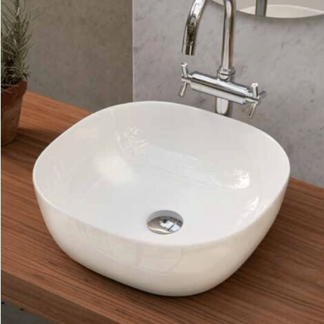 Lavabo blanco brillante sobre encimera cerámico PALERMO 40 x 40 cm (1/3)