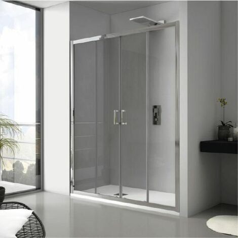 Mampara de ducha frontal 2 Fijos + 2 Puertas Correderas JAMESON Cristal transparente Lateral fijo: 75 cm 120 cm (1/5)