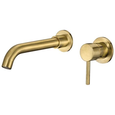 VALAZ Grifo lavabo empotrado redondo monomando dorado cepillado caño serie Guadiana