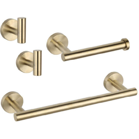 Conjunto CHARLES 30 dorado cepillado Toallero + portarrollos + 2 perchas