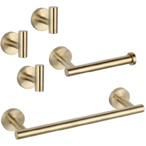 Conjunto CHARLES 30 dorado cepillado Toallero + portarrollos + 3 perchas