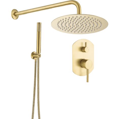 Conjunto de ducha empotrada monomando redonda NALA oro cepillado  Ø 20cm Dorado
