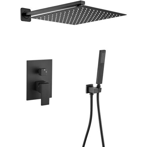 VALAZ Ducha empotrada monomando pared cuadrada negro mate serie Tajo - 30cm