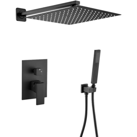 VALAZ Ducha empotrada monomando pared cuadrada negro mate serie Tajo - 25cm