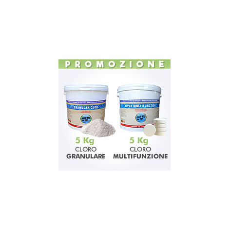 5Kg cloro granulare in polvere +5Kg cloro multifunzione pastiglie 200g