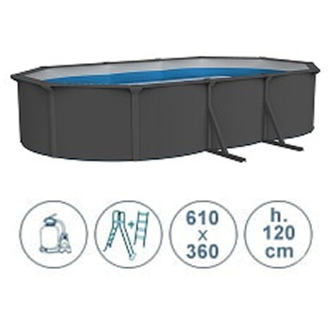 Piscina fuori terra in acciaio ACQUAMARINA grigia 610x360x120 cm