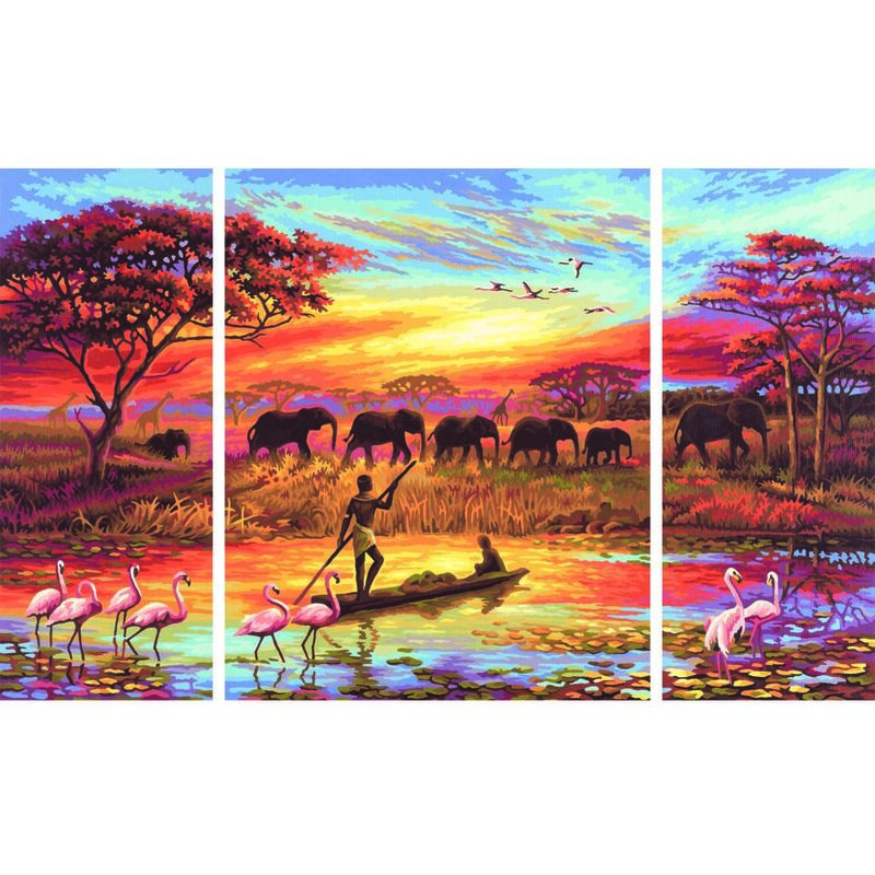 Schipper Malen nach Zahlen Afrika Zauber eines Kontinents, Triptychon, MNZ,  Gemälde, Bild, 50 x 80 cm, 609260627