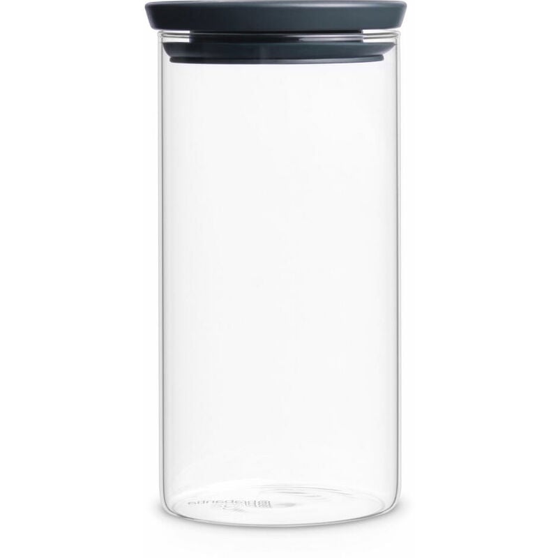 Brabantia Stapelbarer Glasbehälter mit Deckel Dunkelgrau, Vorratsglas,  Vorratsbehälter, Vorratsdose, 1.1 Liter, 298264