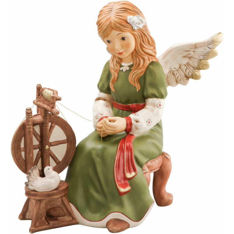 Goebel Dekofigur Engel Märchenhaftes Spinnrad, Himmelsboten, Steingut, Rot-Grün,  36.5 cm, 41656311