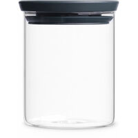 Brabantia Stapelbarer Glasbehälter mit Deckel Dunkelgrau, Vorratsglas, Vorratsbehälter, Vorratsdose, 0.6 Liter, 298288
