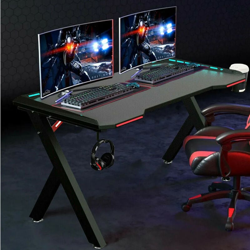 120cm LED Gaming Tisch Computer Schreibtisch Gamer Desk K-Träger Computertisch 