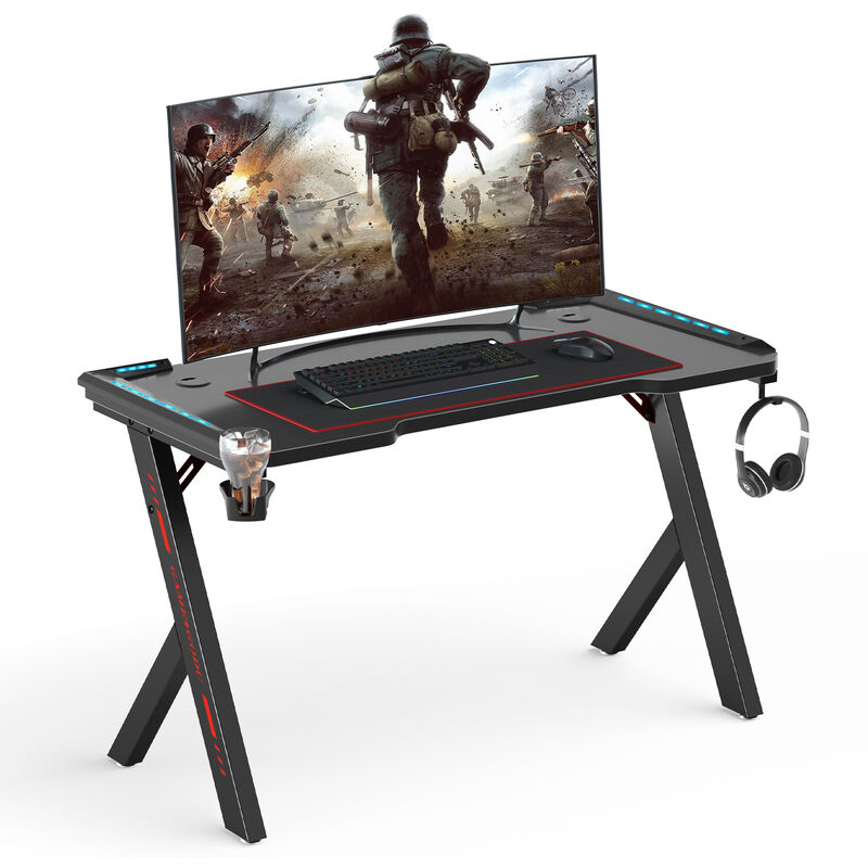 unho Gaming Tisch RGB Computertisch für Gamer ergonomisch, Großer