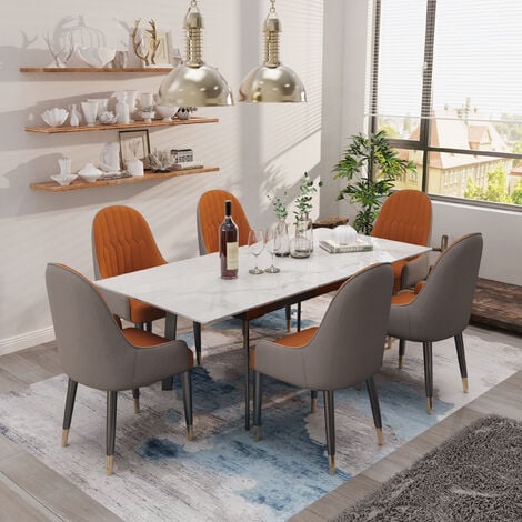 Esstisch ausziehbar Marmor Küchentisch Modern Esszimmertisch für 6-8 Personen Ausziehtisch mit Schwarze Metallgestell 160x80 cm, Bentley Weiß