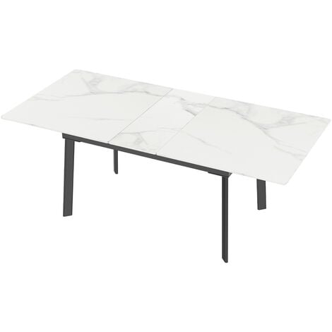 Esstisch ausziehbar Marmor Küchentisch Modern Esszimmertisch für 6-8 Personen Ausziehtisch mit Schwarze Metallgestell 160x80 cm, Bentley Weiß