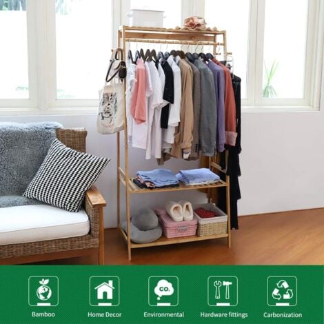 Kleiderständer Bambus Garderobenständer Kleiderschrank Garderobenschrank mit Kleiderstange Schuhregal Kleiderhaken