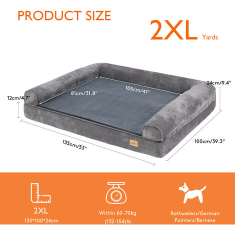 BingoPaw Hundebett XXL Orthopdisches Hundesofa, Hund Couch waschbar  Hundekorb fr Grosse Hunde - Ergonomisches Hundematratze grau 135x100x12 cm