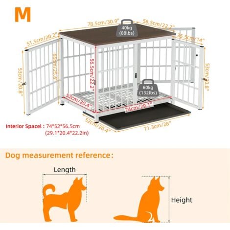 Hundekäfig Hundehaus Indoor, Hundehütte aus Holz und Metall, 3 Türen, abnehmbare Tablett, DIY Kombination Hundebox kleine Hunde, Weiß M 78x56x65 cm