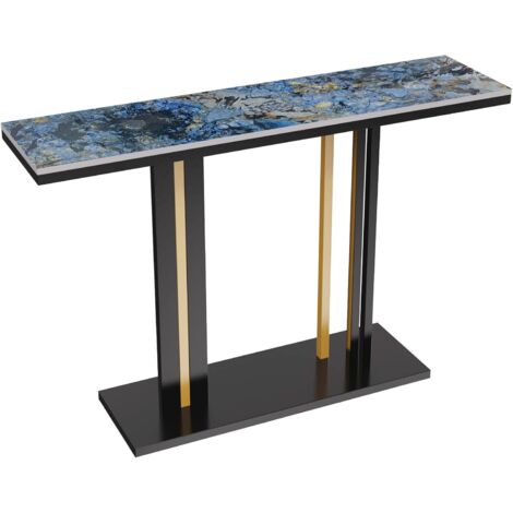 Konsolentisch Marmor Schmal Metall, Luxus Konsolentisch Marmor mit Metallgestell, 2-Ablagen Beistelltisch Flurtisch Eingangtisch für Wohnzimmer Flur Hotel, Norwegischer Wald-Blau 118×30×78cm