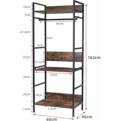Garderobenständer mit Kleiderstange, industrie Design Kleiderschrank offener Garderobenschrank für Schlafzimmer