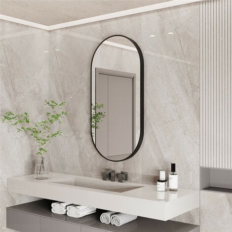 Wandspiegel Schwarz 100x50 für Ankleidezimmer, cm Dekorative Bad, Badspiegel Oval Flurspiegel Wohnzimmer Spiegel