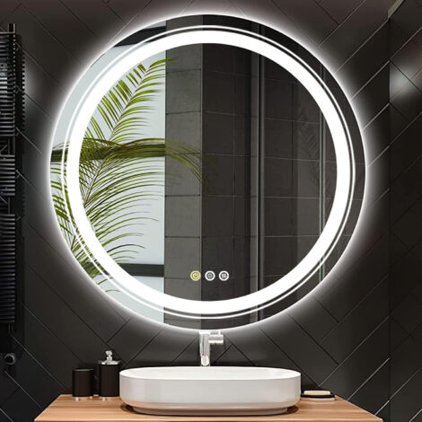 LED Badspiegel Rund Spiegel mit Beleuchtung ф90cm Badspiegel Badezimmerspiegel mit 3 Touchschalter, Antibeschlage, Dimmbar, Memory-Funktion 3 Lichtfarbe Wandspiegel