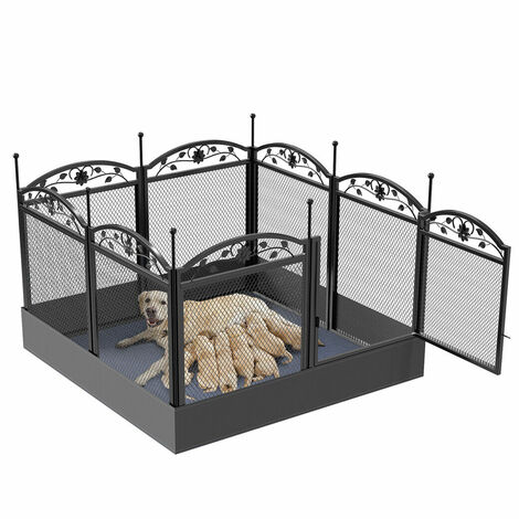 Welpenlaufstall Wurfkiste für Hunde, Indoor Wurfbox Hundelaufstall mit wasserdichter Welpenunterlagen - Schwerlast Metall Welpenauslauf Outdoor Tierlaufstall mit Tür