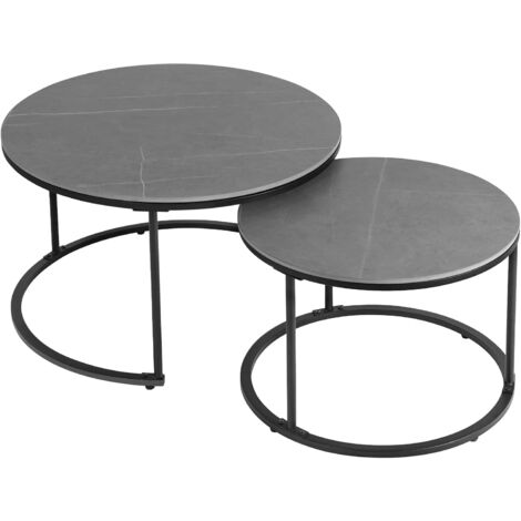 2er Set Couchtisch Beistelltische Rund Satztische Sofatisch Marmor Wohnzimmertisch Seitentisch Grau