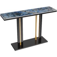 Konsolentisch Marmor Schmal Metall, Luxus Konsolentisch Marmor mit Metallgestell, 2-Ablagen Beistelltisch Flurtisch Eingangtisch für Wohnzimmer Flur Hotel, Norwegischer Wald-Blau 118×30×78cm