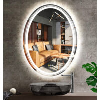Oval Badspiegel mit Beleuchtung 60x80 cm, LED Wandspiegel Beleuchtet mit 3 Touchschalter Antibeschlag Dimmbar