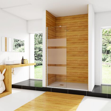 AICA paroi de douche à l'italienne 70x190cm en 6mm verre avec bandes horizontales sérigraphiées