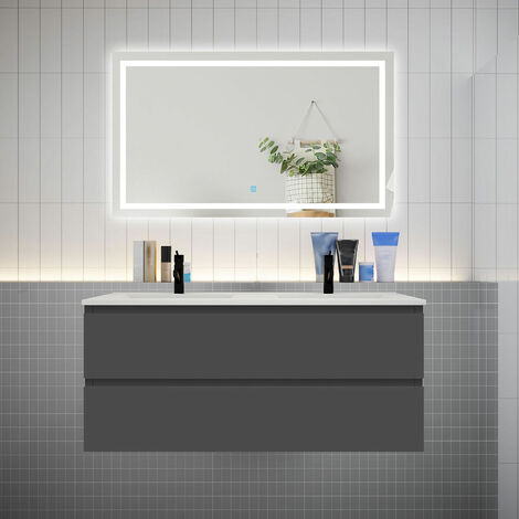 AICA Ensemble meuble 2 vasque L.120cm 4 tiroirs + lavabo + LED miroir anthracite