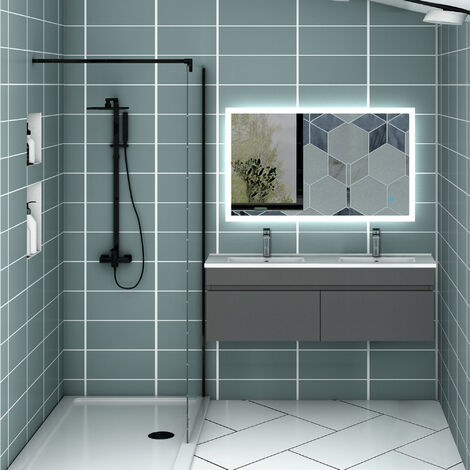 AICA Ensemble meuble double vasque L.120cm anthracite 2 portes + lavabo + LED miroir moderne