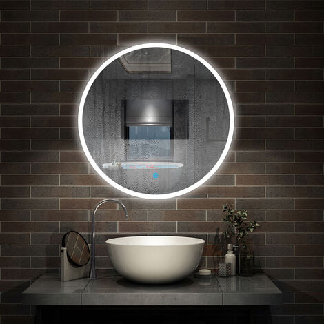 AICA sanitaire antibuée LED rond miroir de salle de bain monochrome tactile 120x120cm