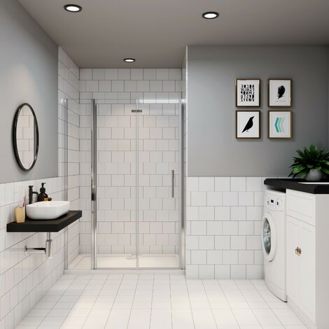 Aica Sanitaire – Porte de douche 105x185 cm en verre anticalcaire 6 mm – 2 verres mobiles et un verre fixe – Installation réversible – Profilé en aluminium chromé (1/5)