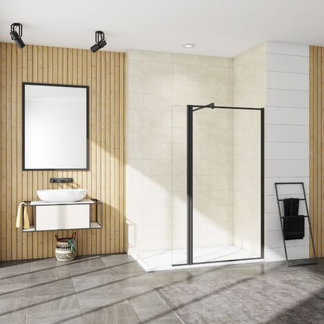 AICA paroi de douche industrielle noire 120x200cm avec un retour pivotant 30cm livré avec une barre de stabilisation 90cm (1/4)